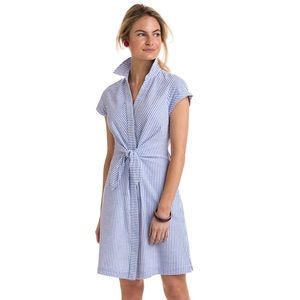 Tie Front Seersucker Shirt Dress